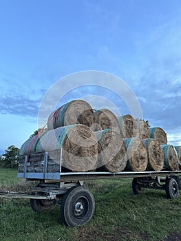 body with rolls of hay on the side of the road
