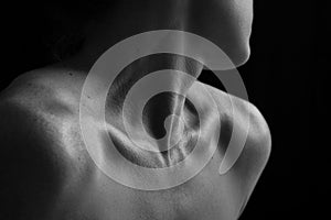 Body scape of woman neck and hand emotion artistic conversion