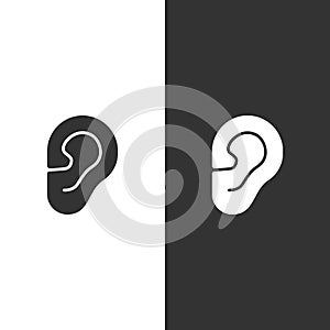 Body senses heard. Ear icon on black and white background