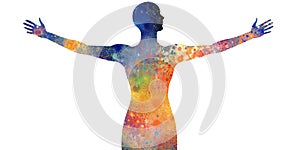Body silhouette made out of colorful positive affirmations, concept of Self-esteem building, created with Generative AI