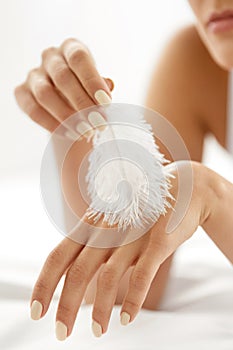 Body Skin Care. Closeup Of Woman Hands Touching Soft Hand Skin