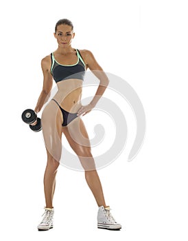 Body of slim female in activewear