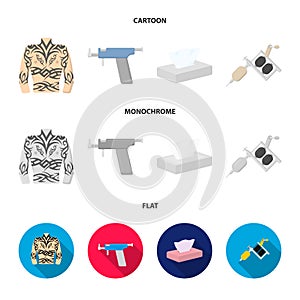 Body tattoo, piercing machine, napkins. Tattoo set collection icons in cartoon,flat,monochrome style vector symbol stock