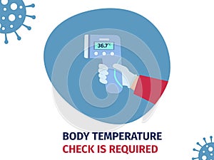 Body temperature check before entering public areas. Coronavirus prevention concept. Infrared thermometer vector