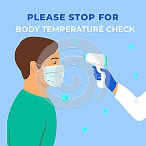 Body temperature check required sign Coronavirus pandemic prevention.