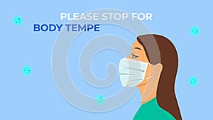 Body temperature check required sign Coronavirus pandemic prevention animation