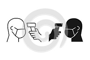 Body temperature check use gun scanner digital thermometer or contactless infrared thermometer for covid-19 outbreak. Illustration