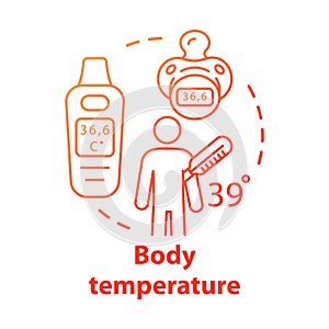 Body temperature measuring equipment concept icon. Patient having fever idea thin line illustration. Electronic