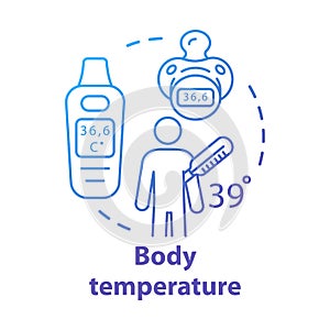 Body temperature measuring gadgets concept icon. Patient having fever idea thin line illustration. Electronic