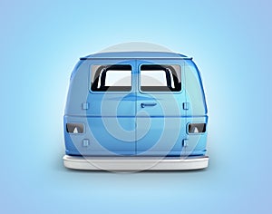 Body van with no wheel isolated on blue gradient background 3d back view