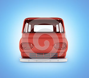 Body van with no wheel isolated on blue gradient background 3d front view