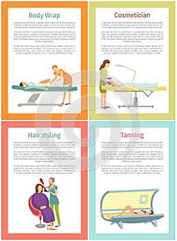Body Wrap and Cosmetician Procedure Posters Vector