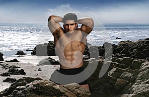 Bodybuilder on Beach