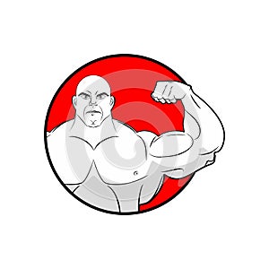 Bodybuilder with big muscles. Emblem gym. Logo for team sport at