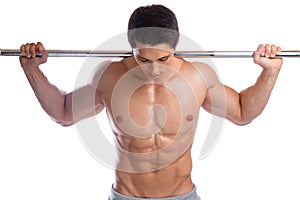 Bodybuilder bodybuilding muscles barbell abs strong muscular man