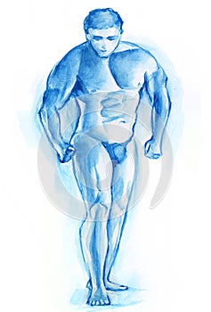 Bodybuilder Cometition Male Illustration in Blue