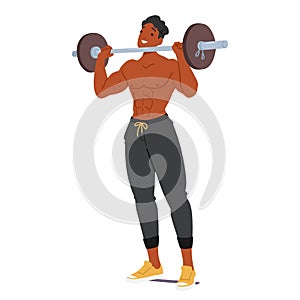 Bodybuilder Confidently Lifting A Barbell, His Defined Muscles And Overall Strong Physique Evident, Vector