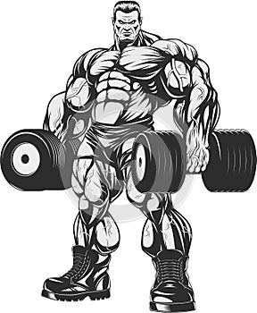 Bodybuilder with dumbbells photo