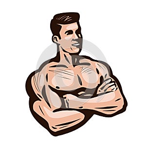 Bodybuilder man, vector illustration. Gym, sports club logo