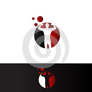 Bodybuilder in red cirle negative space Logo Template. photo