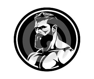 Bodybuilder silhouette illustration. Gym logo. Muscle fitness. Workout