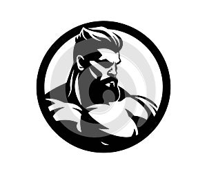 Bodybuilder silhouette illustration. Gym logo. Muscle fitness. Workout