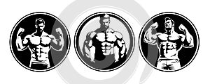 Bodybuilder silhouette illustration. Gym logo. Muscle fitness. Workout