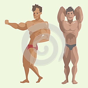 Bodybuilder sportsman vector characters muscular bearded man fitness male strong athlets model posing bodybuilding sport