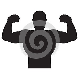 Bodybuilder strong man. Black silhouette. Design element. Vector illustration isolated on white background. Template for books,