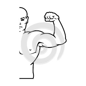 Bodybuilder strong man. Outline silhouette. Design element. Vector illustration isolated on white background. Template for books,