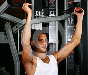 Bodybuilder training shoulders