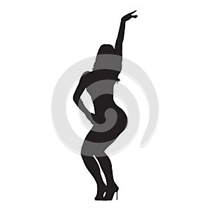 Bodybuilder woman waves audience, isolated vector silhouette