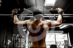 Bodybuilder working out in gym