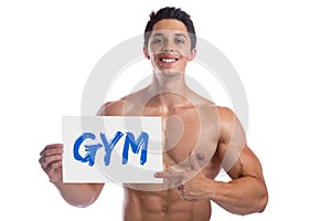 Bodybuilding bodybuilder fitness gym studio body builder building muscles sign strong muscular man