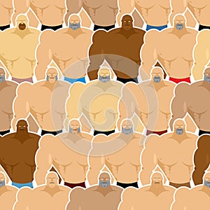 Bodybuilding competitions seamless pattern. Many athletes males.