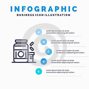 Bodybuilding, Gainer, Protein, Sports, Supplement Line icon with 5 steps presentation infographics Background