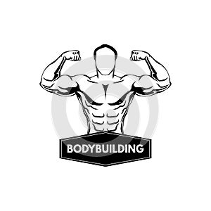 Bodybuilding label, Sportsman. Fitness logo. Muscled man. Vector illustration