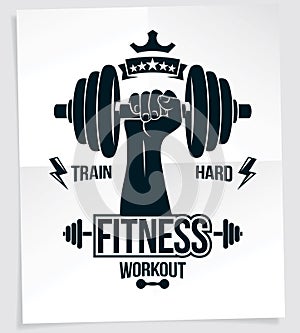 Bodybuilding motivation poster. Vector composition of muscular s