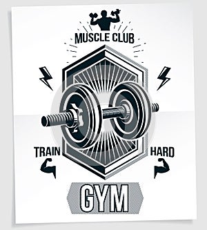 Bodybuilding motivation vector poster created with disc weight d