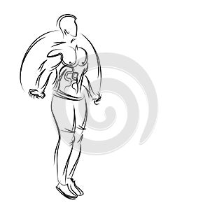 Bodybuilding Sport and activity athlete skipping rope line art drawing