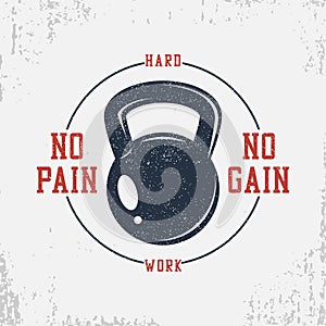 Bodybuilding t-shirt with weight and slogan - No pain no gain.