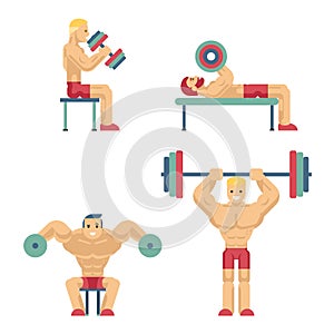 Bodybuilding and Weightlifting Icons in Flat Style