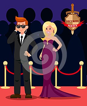 Bodyguard and Celebrity Flat Cartoon Characters