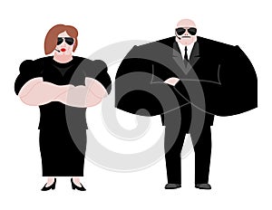 Bodyguard Marrieds family. husband and wife in Black suit and ha