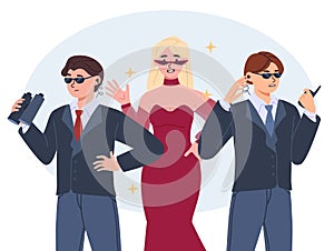Bodyguards with woman vector concept
