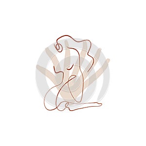 Bodypositive Woman Line Drawing Modern Abstract Linear Ink Brush Art Contemporary Continuous Cubism Painting Fashion Vector