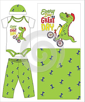 bodysuit with cap pant Dino print