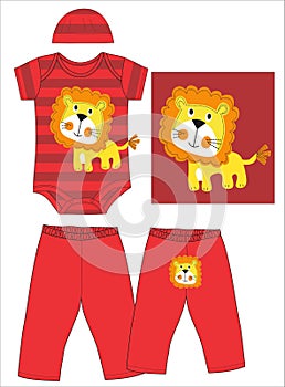 bodysuit with cap pant lion print