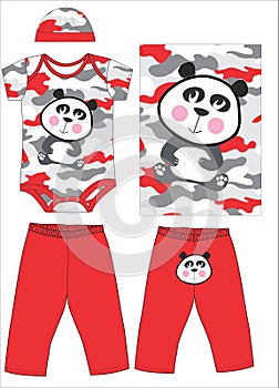bodysuit with cap pant panda print