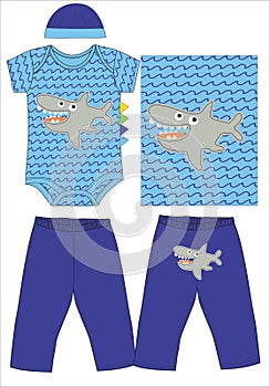 bodysuit with cap pant wave with shark print